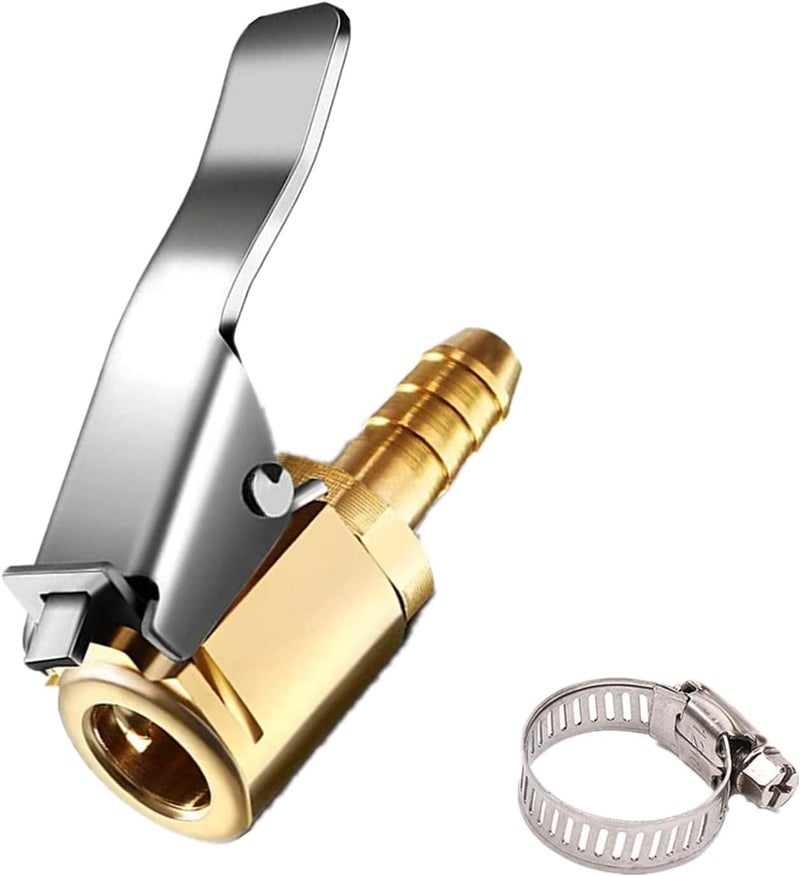 LDCRE Tire Air Chuck Adapter with Clip,1/4" Brass American Type Thread Pump Nozzle，Locking Tire Inflator Adapter Connect, Air Compressor Tire Chuck Hose End with Barb Connector for Hose Repair 1PC - Image 1